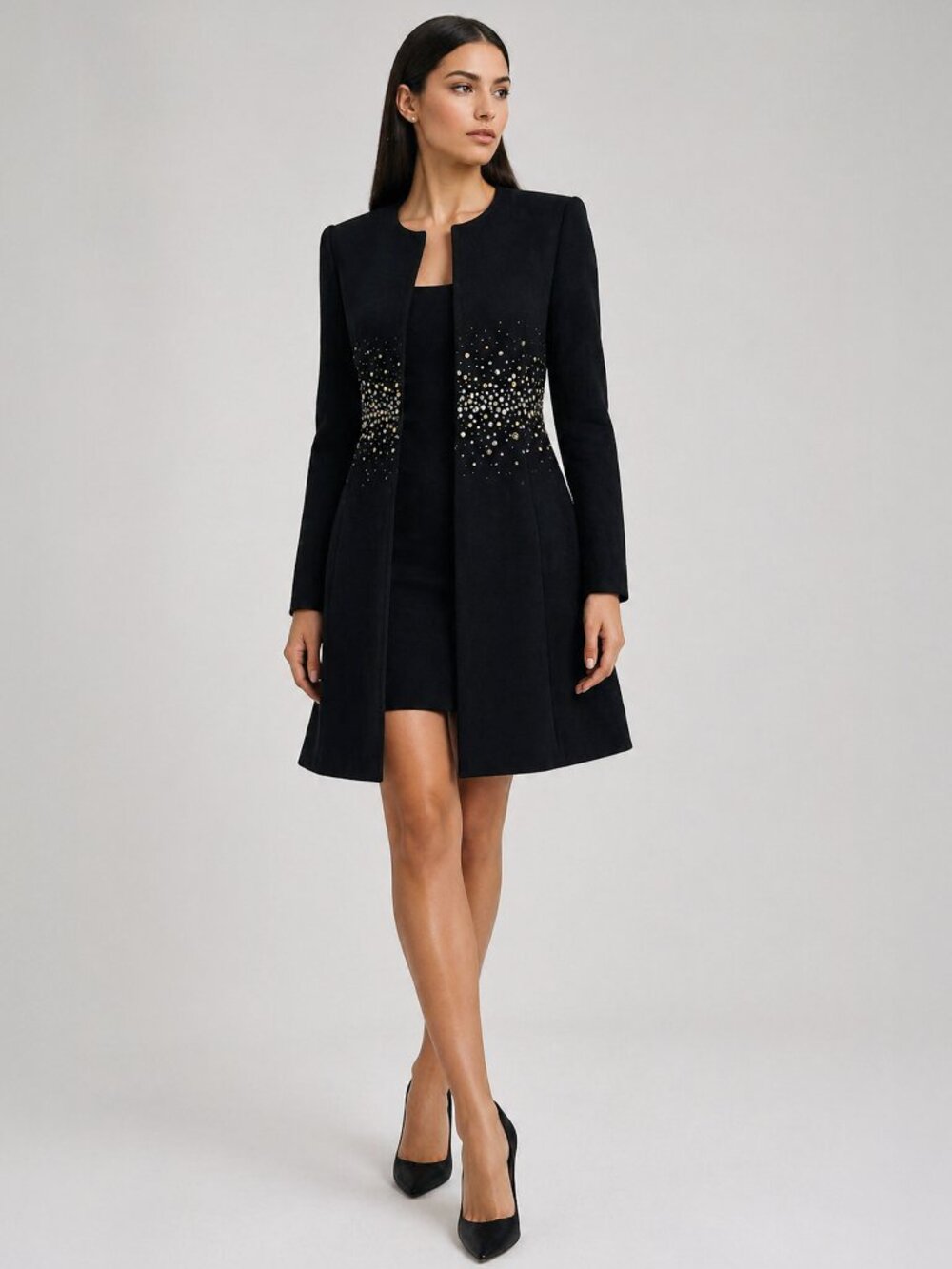 St John Evening Sz 4 Crystal Embellished Knit Jacket Dress Coat Quiet Luxury
